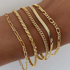 Gold Layered Bracelet Set – 6 Piece Stacking Chain Bracelets for Women – Adjustable