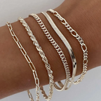 Gold Layered Bracelet Set – 6 Piece Stacking Chain Bracelets for Women – Adjustable