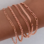Gold Layered Bracelet Set – 6 Piece Stacking Chain Bracelets for Women – Adjustable