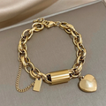 Chunky Gold Chain Bracelet with Heart Charm – Padlock Link Bracelet for Women