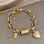 Chunky Gold Chain Bracelet with Heart Charm – Padlock Link Bracelet for Women