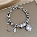 Chunky Gold Chain Bracelet with Heart Charm – Padlock Link Bracelet for Women