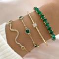 Emerald Green Crystal Bracelet Set – 4 Piece Tennis & Bangle Stack for Women