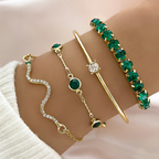 Emerald Green Crystal Bracelet Set – 4 Piece Tennis & Bangle Stack for Women