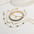 Emerald Green Crystal Bracelet Set – 4 Piece Tennis & Bangle Stack for Women