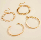 Chunky Gold Chain Bracelet Set – 3 Piece Curb, Paperclip & Bangle Stack for Women