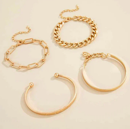 Chunky Gold Chain Bracelet Set – 3 Piece Curb, Paperclip & Bangle Stack for Women