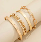 Chunky Gold Chain Bracelet Set – 3 Piece Curb, Paperclip & Bangle Stack for Women