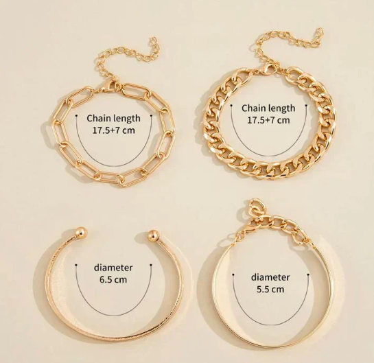 Chunky Gold Chain Bracelet Set – 3 Piece Curb, Paperclip & Bangle Stack for Women