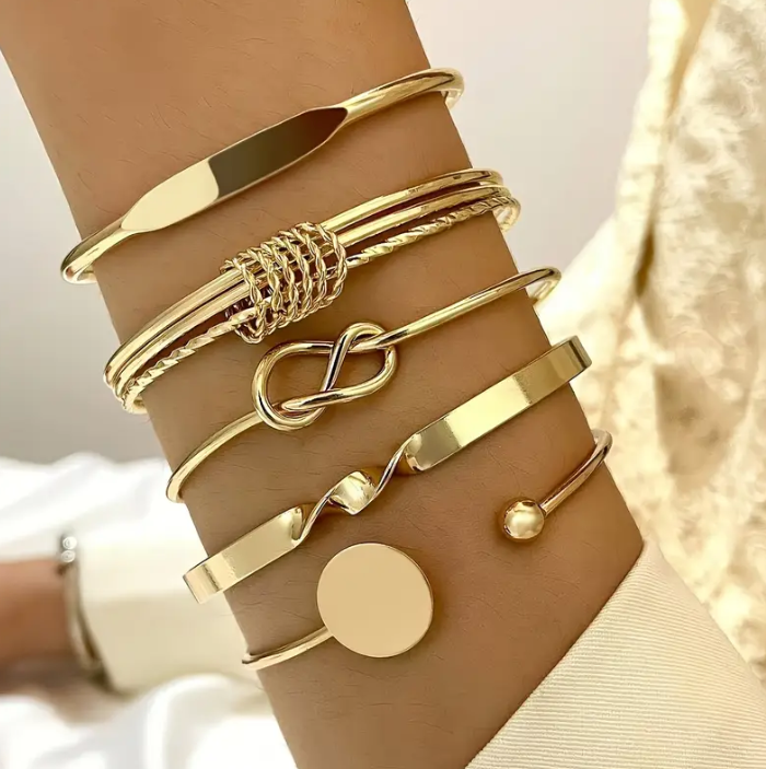 Knot Bangle Bracelet Set – 5 Piece Twisted Cuff & Bangle Stack for Women