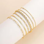 Gold Chain Bracelet Set – 5 Piece Herringbone, Rope & Paperclip Stacking Bracelets for Women