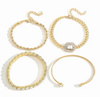 Crystal Tennis Bracelet Set – 4 Piece Chain & Bangle Stack with Statement Stone for Women