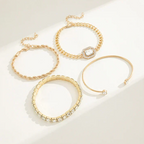 Crystal Tennis Bracelet Set – 4 Piece Chain & Bangle Stack with Statement Stone for Women