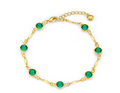Green Crystal Station Bracelet – Gold Tone Chain Bracelet with Bezel Set Stones for Women