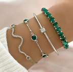 Emerald Green Crystal Bracelet Set – 4 Piece Tennis & Bangle Stack for Women