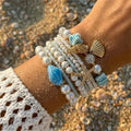 Ocean Beach Bracelet Set – Faux Pearl & Shell Beaded Stack with Starfish Charm for Women