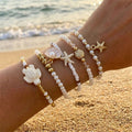 Sea Turtle Bracelet Set – 5 Piece Faux Pearl & Beaded Beach Stack with Shell Charms for Women