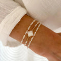 White Shell Bead Bracelet Set – 3 Piece Boho Beaded Stack with Clover Charm for Women